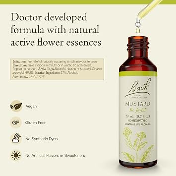 Bach Flower Remedies - Flower Remedies, Mustard - Be Joyful - Natural Homeopathic Flower Essence for Emotional Balance - Vegan, Gluten Free, Sugar Free - 20mL Dropper