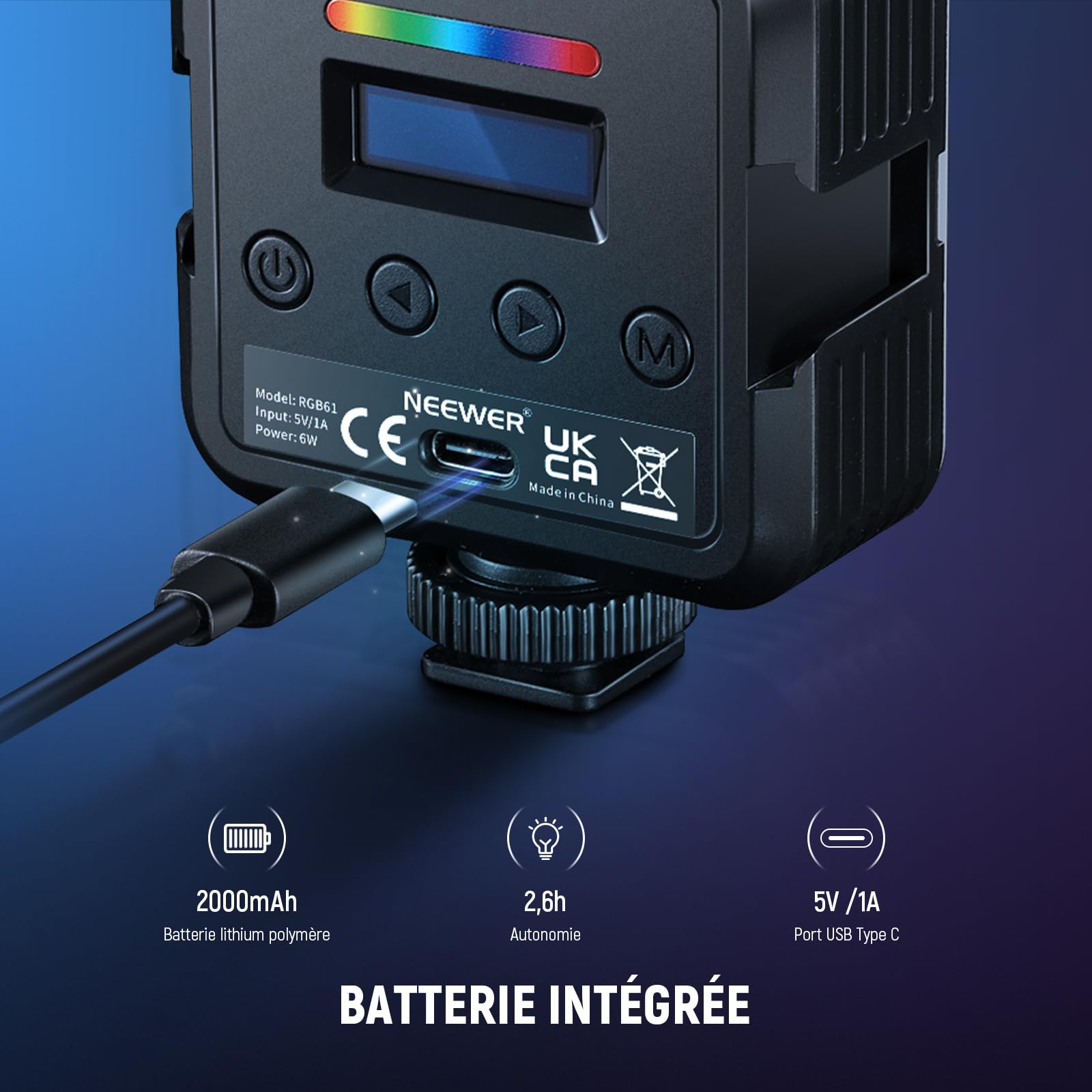 NEEWER Lampe Magnétique RGB pour Appareil Photo,360° Couleur RGB61 CRI97+ 2500-8500K 2000mAh Petit Panneau LED Portable pour Enregistrement Vidéo Streaming,3 Sabot Froid,20 Scènes,Chiffon de Nettoyage