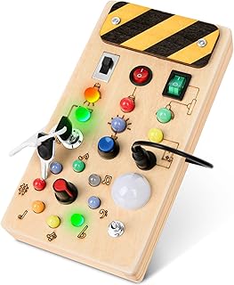 Montessori Busy Board Activity Board from 1 Year Montessori Wooden Toy with 8 LED Light Switch Toy Sensory Learning Toy for Early Development Babies & Small Children Boys & Girls from 1 2 3 4 Years