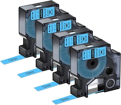 4PK D1 12mm Label Replace for Dymo Label Maker Refills 45016 Black on Blue