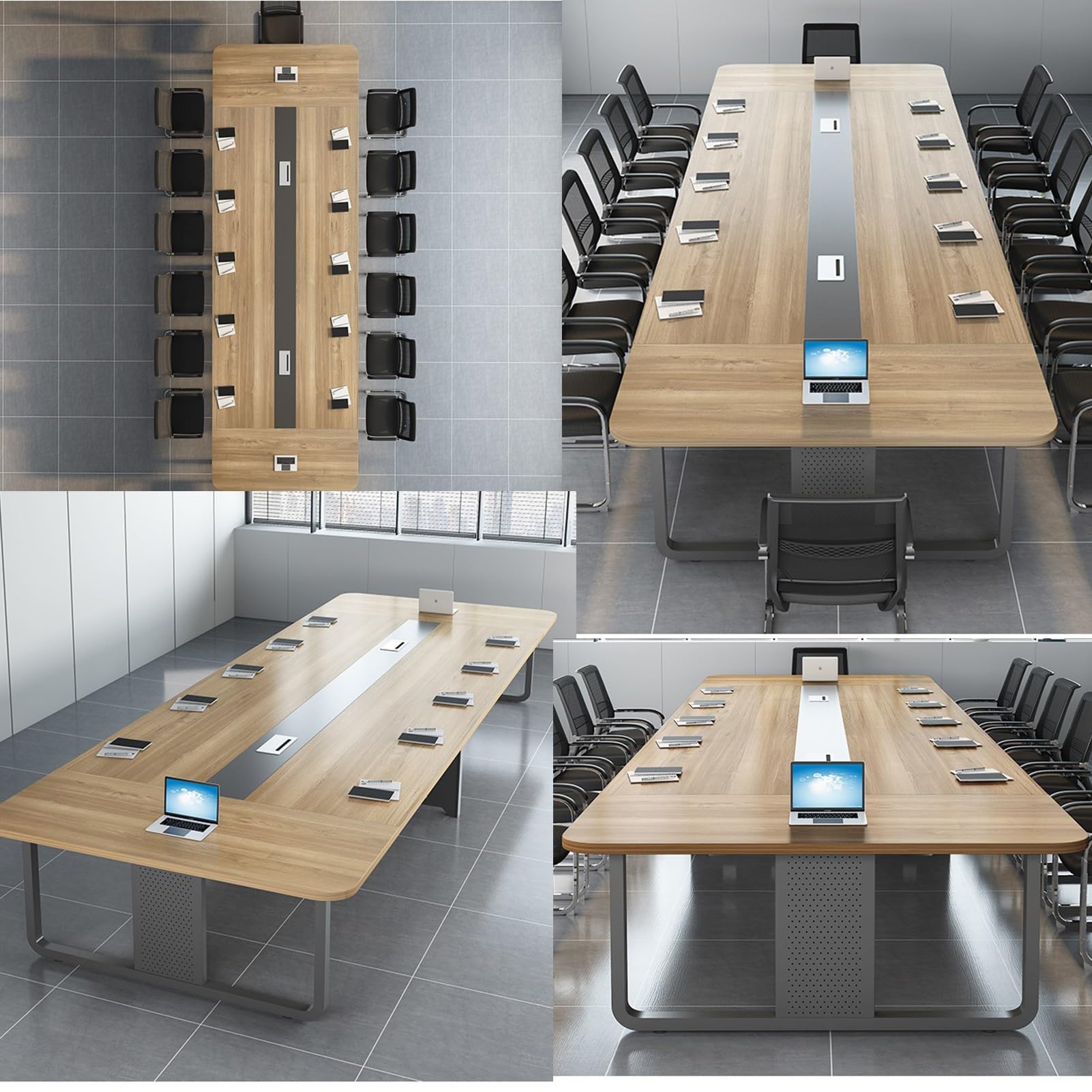 Tavolo Da Conferenza Piccolo Per 4 Persone - Scrivania Riunioni 160x100 Cm, Nero, Salvaspazio - Foto 11