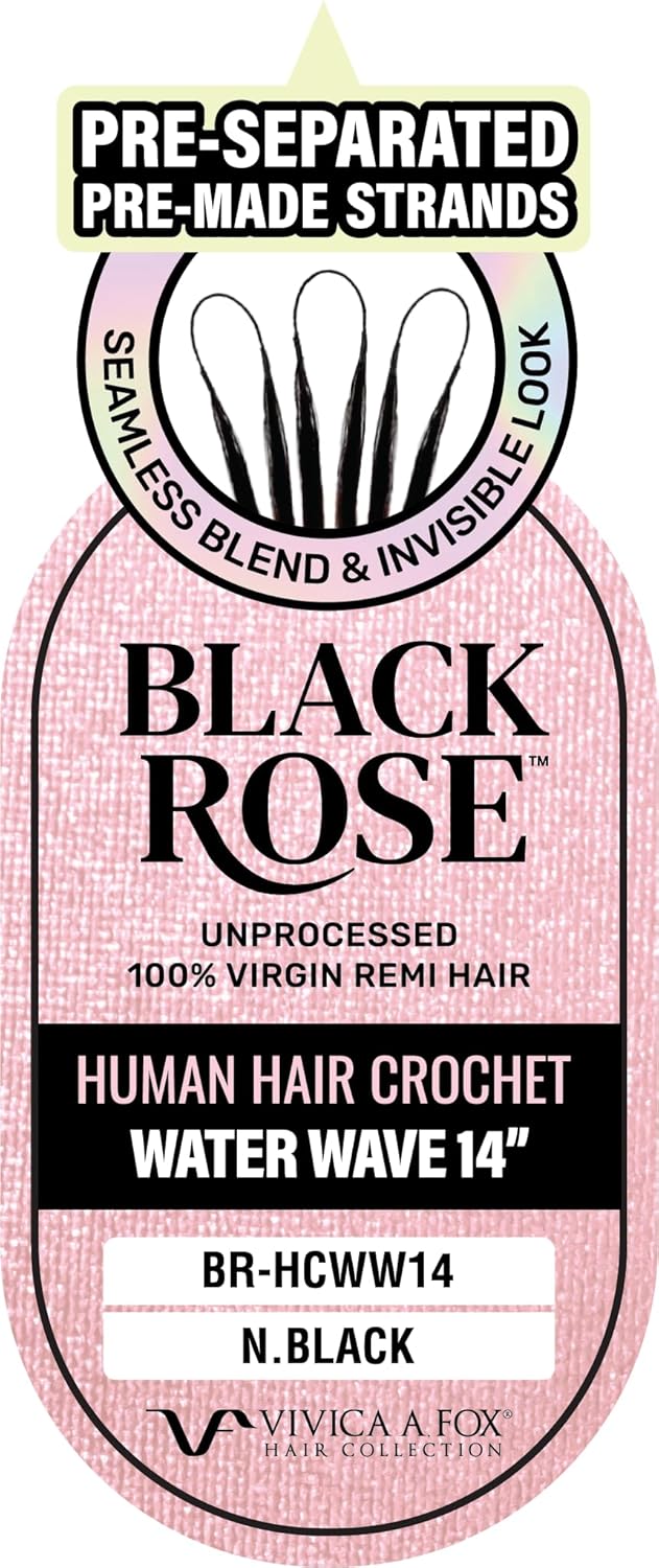 Water Wave Feather Crochet Miracle Knots, BLACK ROSE Vivica A. Fox Virgin Remi Human Hair Pre-Folded Strands Invisible 14 Inch 50g Curly Pre-Seperated Knotless Extensions (Natural Black, 14 Inch)