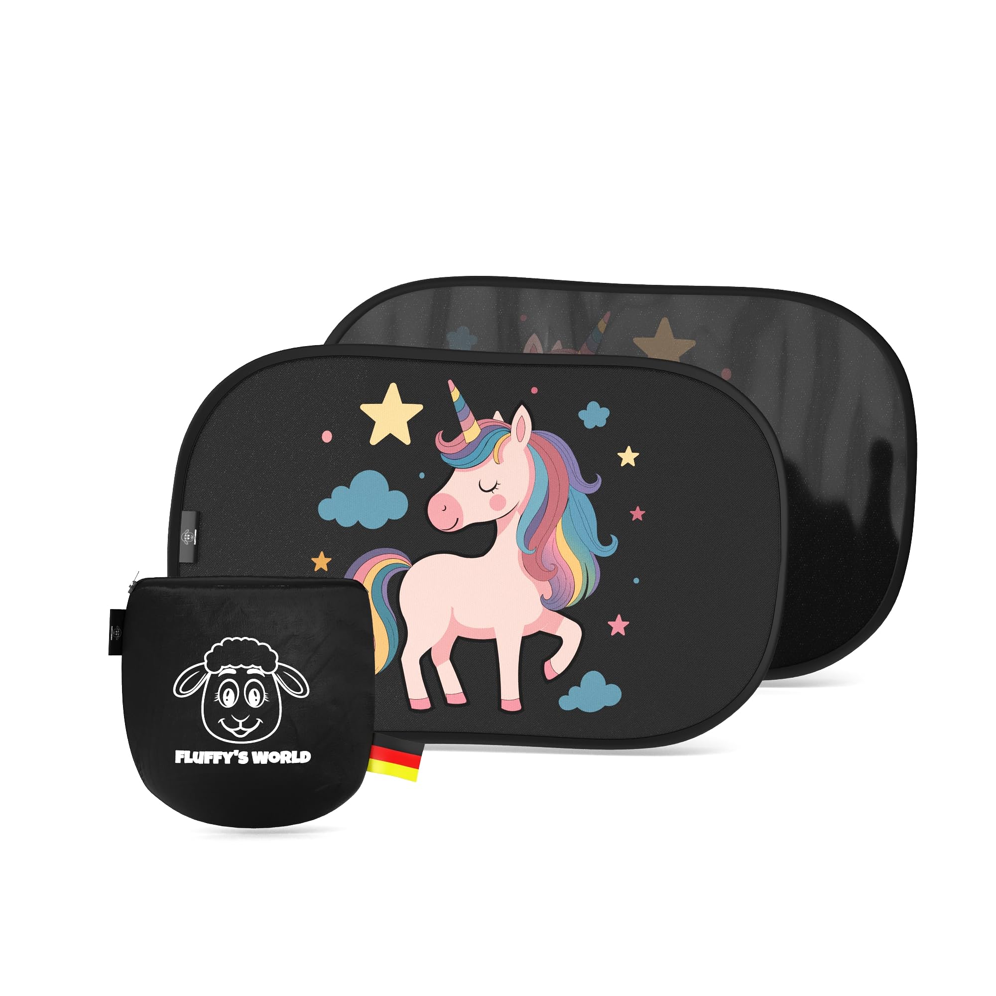 Sonnenschutz Auto Baby & Kinder • ZERTIFIZIERTER UPF50+ UV-Schutz • DEKRA geprüft & KBA-zugelassen • Nachhaltiges & hochwertiges GSM105+ Nylon • Sonnenblende Seitenscheibe • Motiv Einhorn