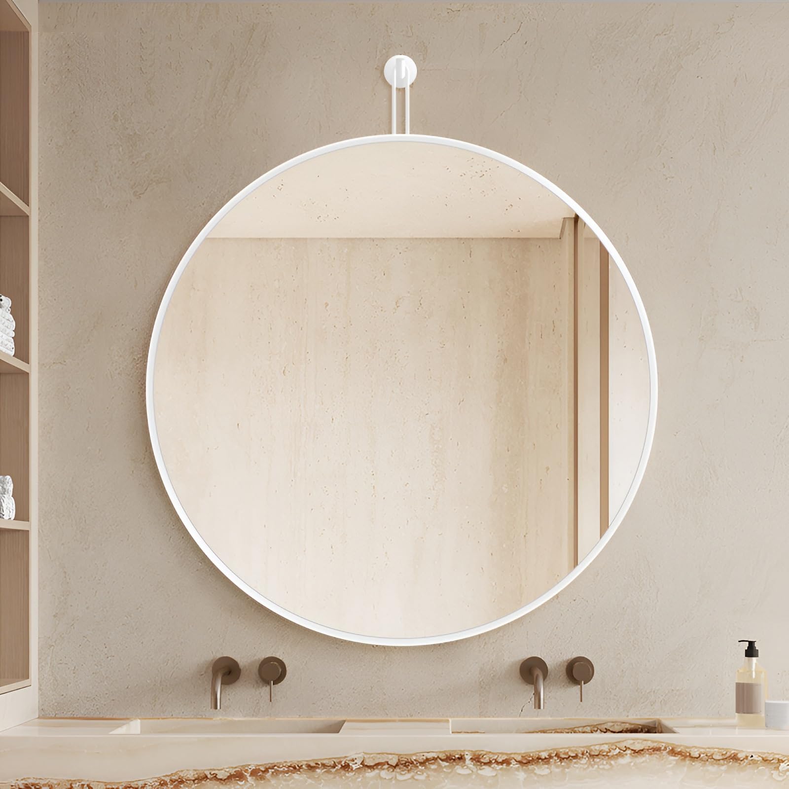FGXHHS HD Round Wall Mirror 50CM, 60CM, 70CM, 80CM, Metal Frame, Modern Decorative Hanging Circle For Wall, Bathroom Vanity, Entryway, Living Room(White,70cm/27.6in)