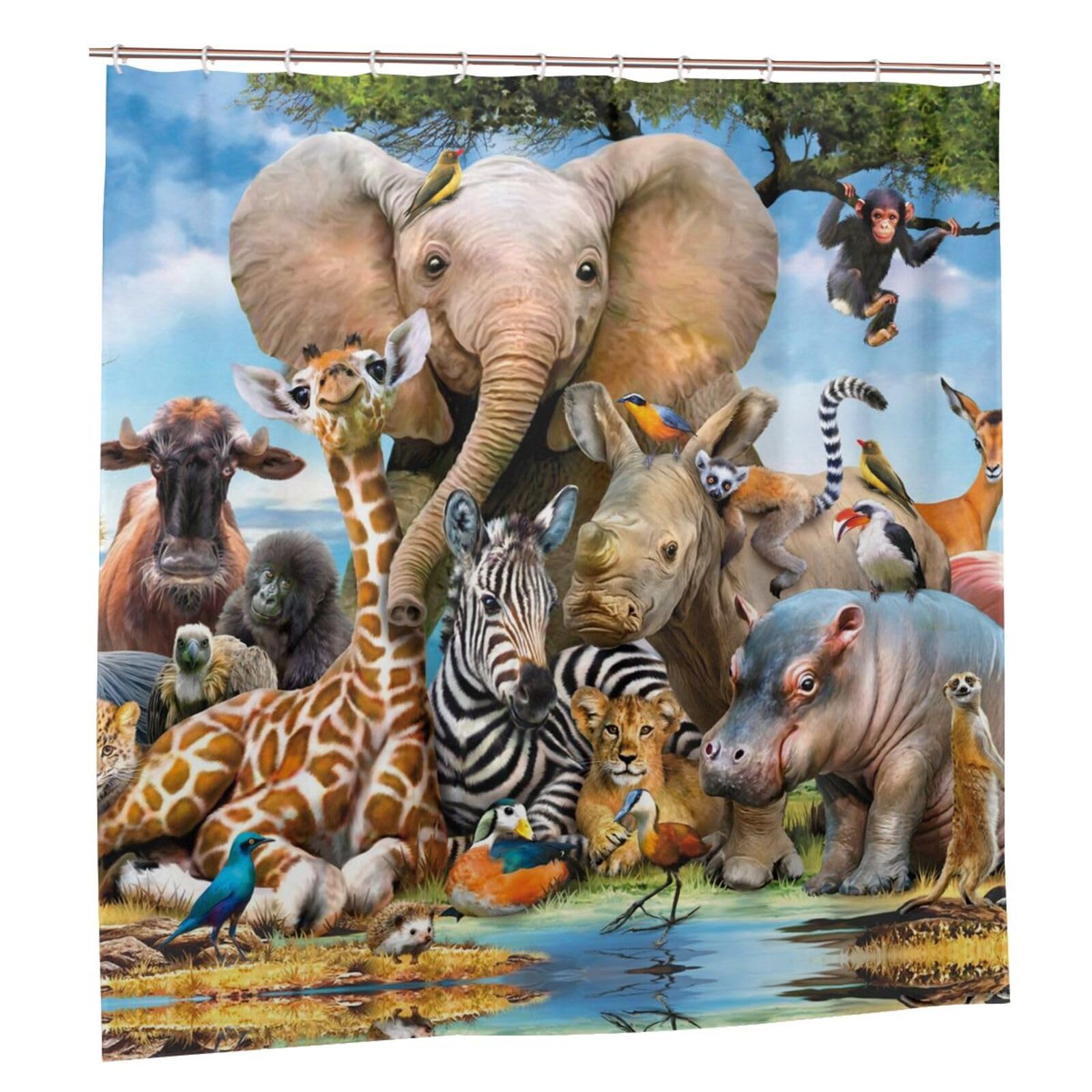 Rideau de douche imperméable 183x183 anti-éclaboussures imprimé animaux pour maison