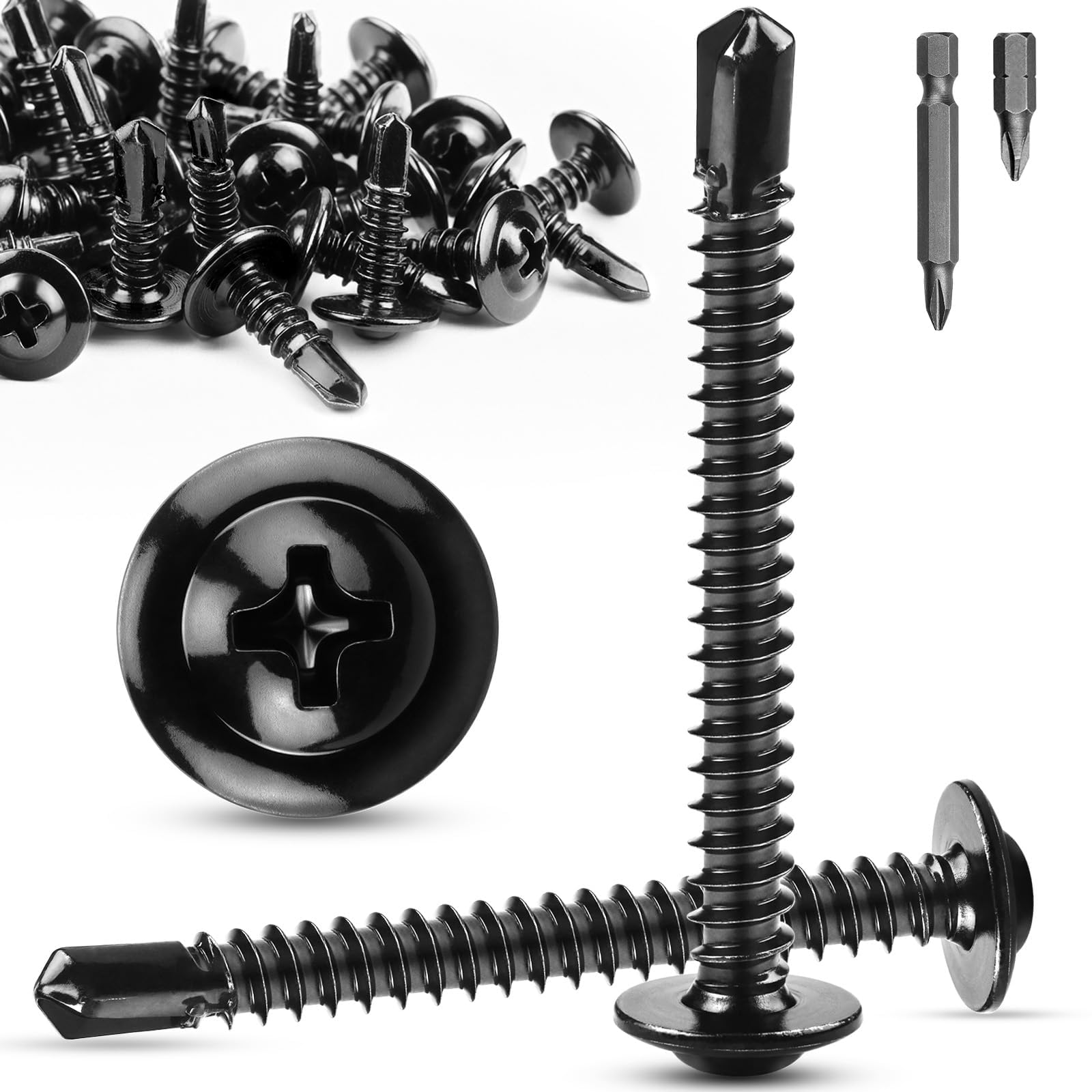 TXXATX M4.8x38 mm Self Tapping Screws Metal 60 Pieces Self Drilling Screws 410 Stainless Steel Wafer Head Screws Black for Metalwork Wood Plastics Furniture — image 1