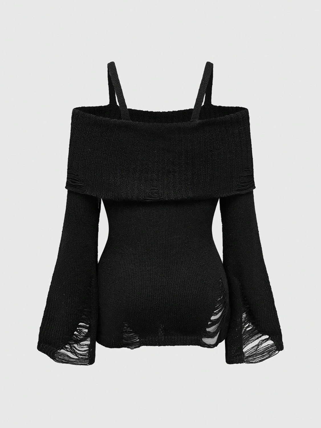 SOLY HUX Women's Cold Shoulder Ripped Sweater Goth Punk Long Sleeve Fitted Jumper Pullovers - Image 4