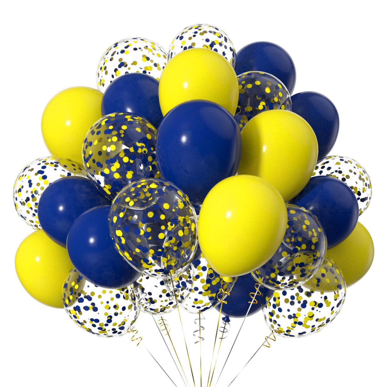50pcs 12inch Yellow and Navy Blue Latex Helium Balloons,Confetti Balloons for Party Decorations