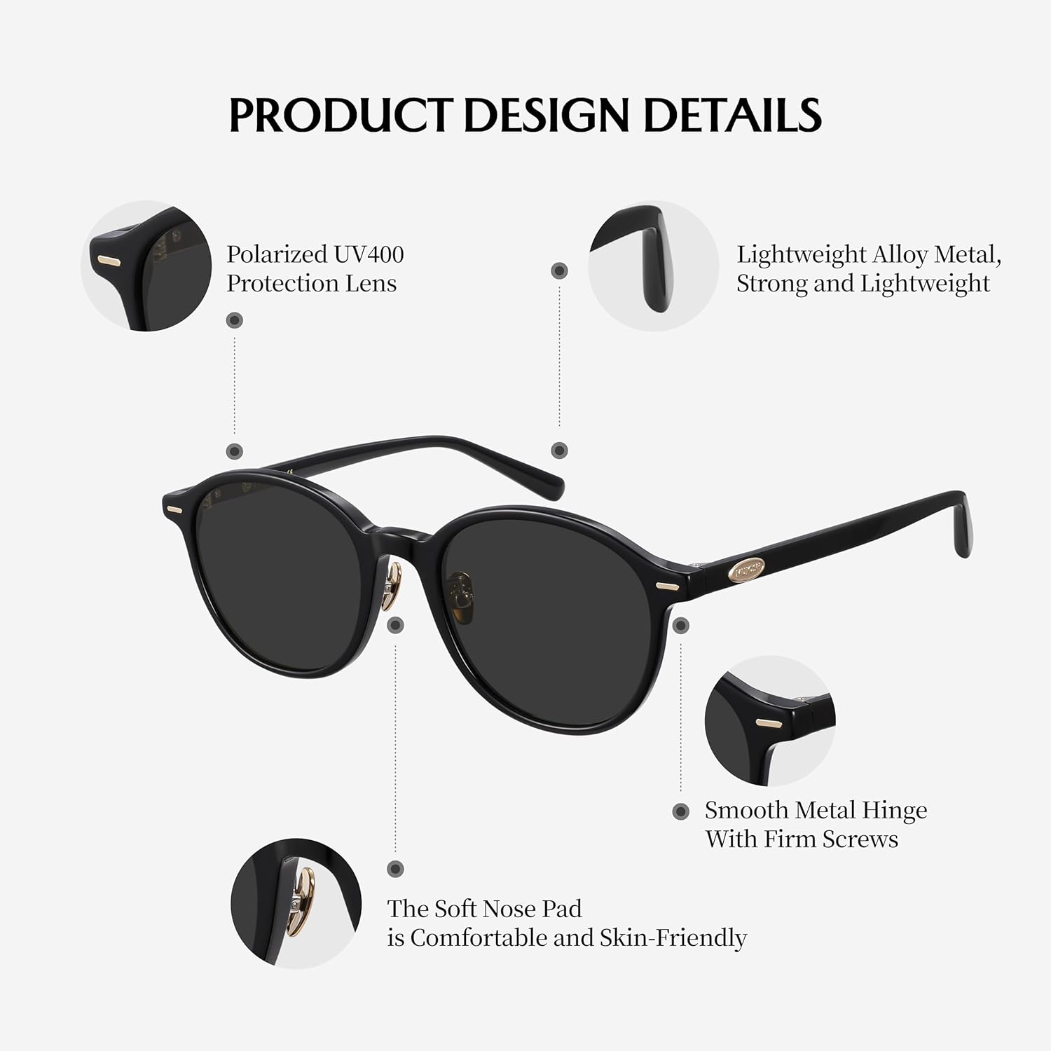 MUJOSH Retro Round Square Polarized Sunglasses for Women Men, Vintage Lightweight Shades for Driving, Travel & Fashion Accessories, Obsidian Black, Exclusive Eyewear Brand of EssilorLuxottica - Image 6