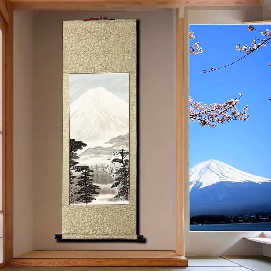 草風 水墨画 山水画 風景画 掛け軸 壁掛け飾り 水墨画 山水 春夏