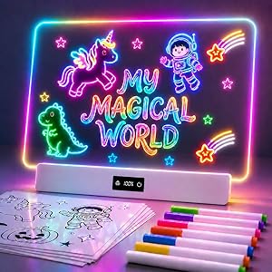 TAEMVV 16 Inch LED Drawing Board for Kids with Display, Rechargeable Light Up LCD Writing Tablet with 15H Battery & Stand, 8 Colors 3 Dynamic Modes Glow Light Board for Toy Birthday Gifts