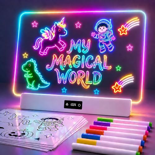 TAEMVV 16 Inch LED Drawing Board for Kids with Display, Rechargeable Light Up LCD Writing Tablet with 15H Battery & Stand, 8 Colors 3 Dynamic Modes Glow Light Board for Toy Birthday Gifts