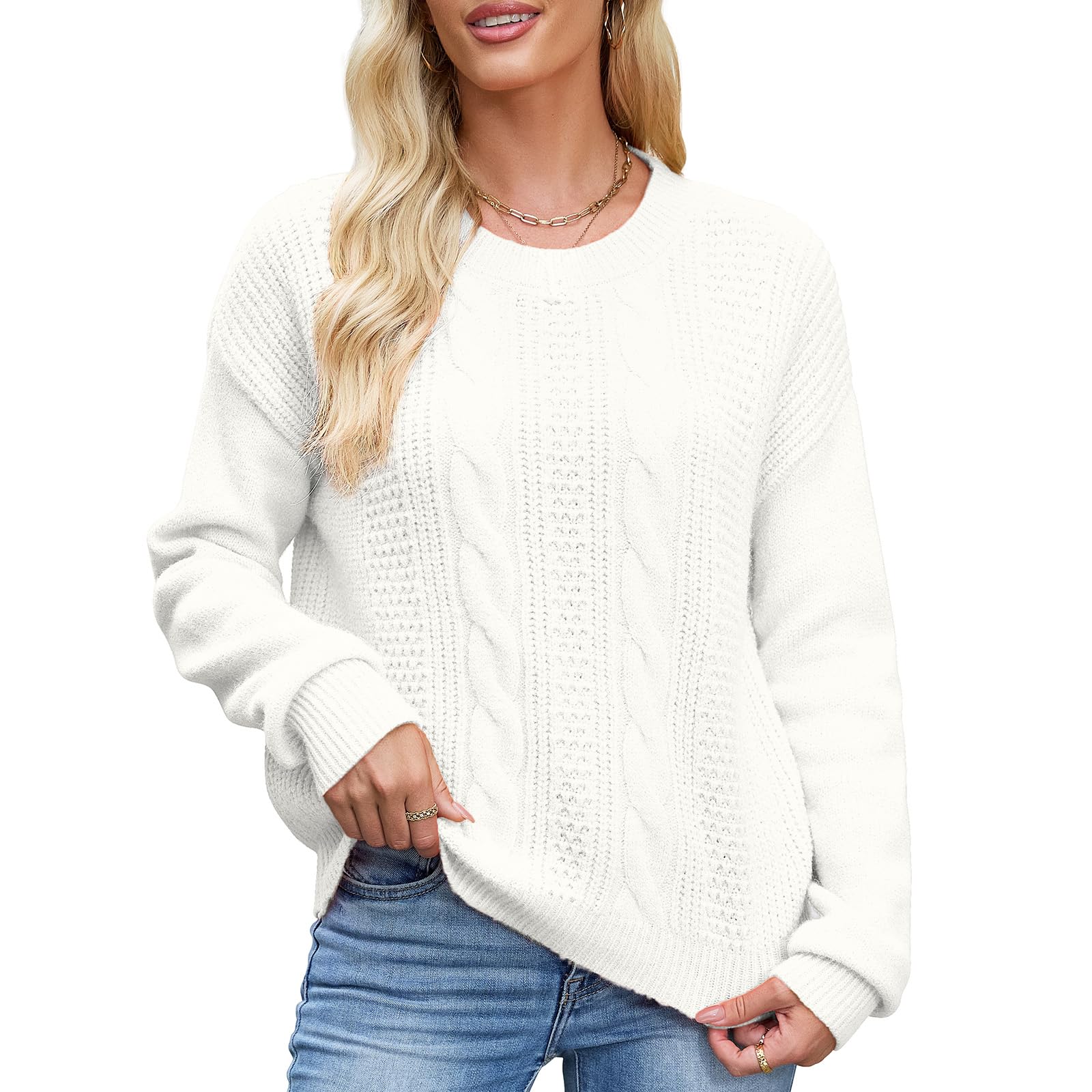 Quatrefox Pullover Damen Winter Pulli Dick Warm Thermo Winterpullover Rundhals Strickpullover Langarm Casual Strickwaren Lose Grobstrickpullover Elegant Gestrickt Oberteile