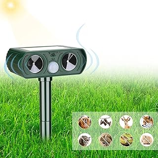 Cat Deterrent, Solar Powered Waterproof Animal Deterrant, Solar Powered Deterrent with Motion Sensor and Flashing Lights Outdoor Solar Farm Garden Yard Device, Dogs, Cats, Birds
