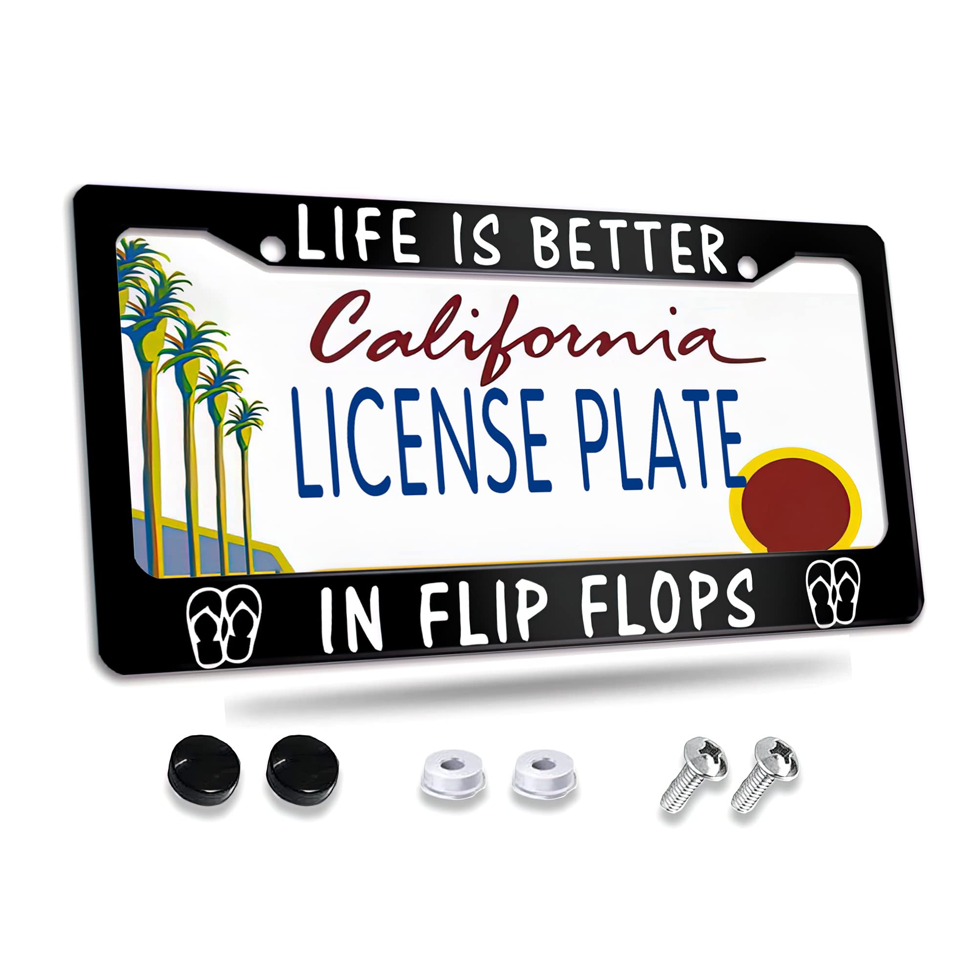 License Plate Frame Life is Better in Flip Flops License Plate Frames,Decorative Car Tag Frames Aluminum Metal License Plate Holder for US Canada Standard 12''x6''