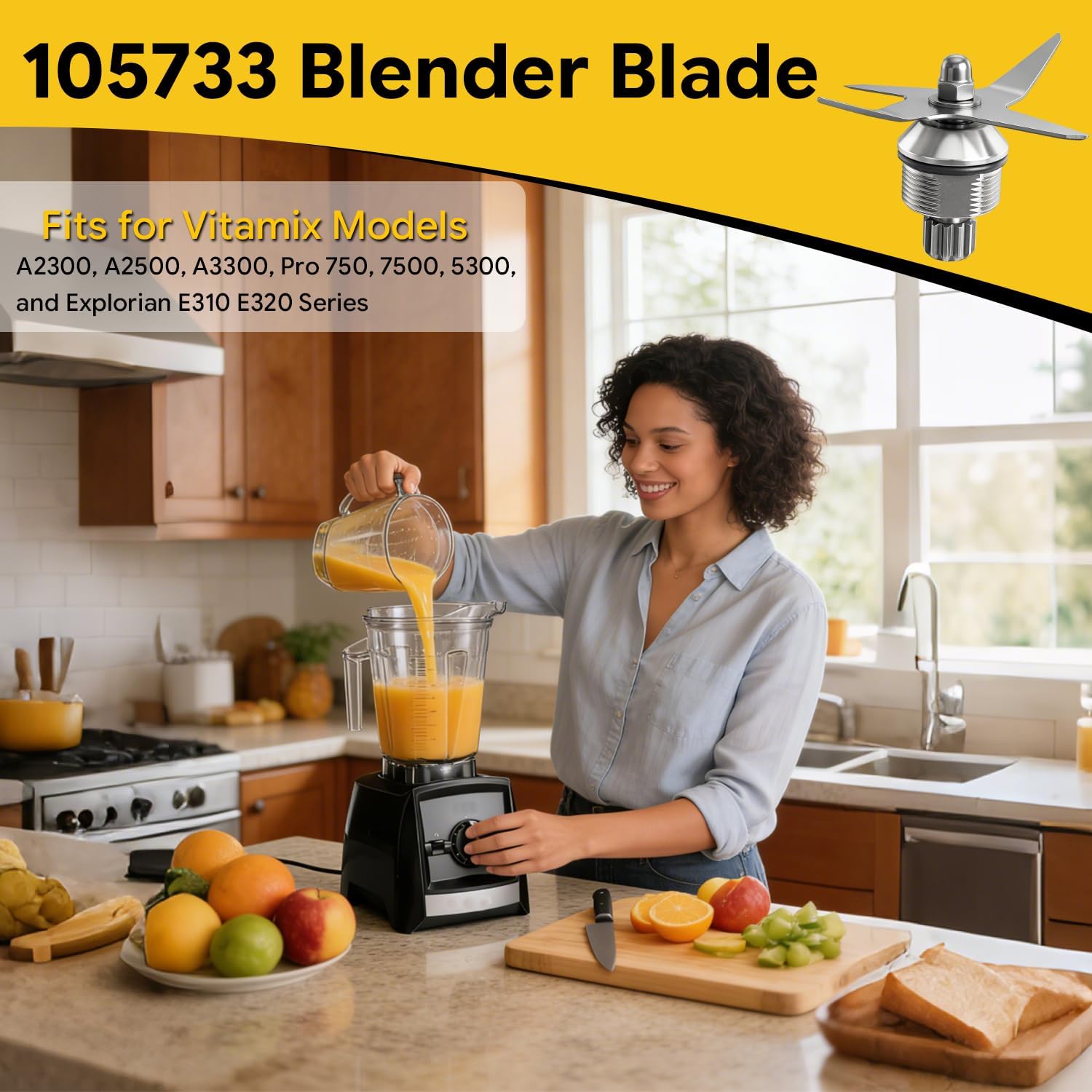 Blender Blade Replacement for 64 Oz Low Profile Container Blade Compatible with Vitamix VM0185A VM0185B V1200 A2300 A2500 A3300 A3500 Explorian E310 E320 Blenders Replace#: 105733 105733-1