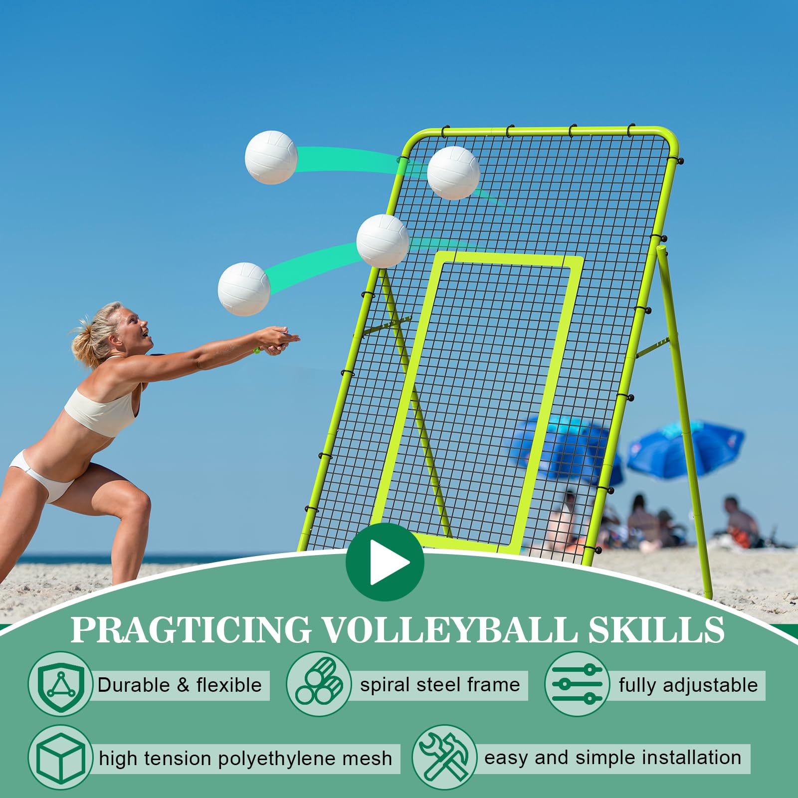 Rete da rimbalzo per pallavolo, regolabile e portatile, 2,8 x 1,2 m, attrezzatura per allenamento da calcio, bersaglio per calcio per bambini e adulti, per insegnare e fare pratica
