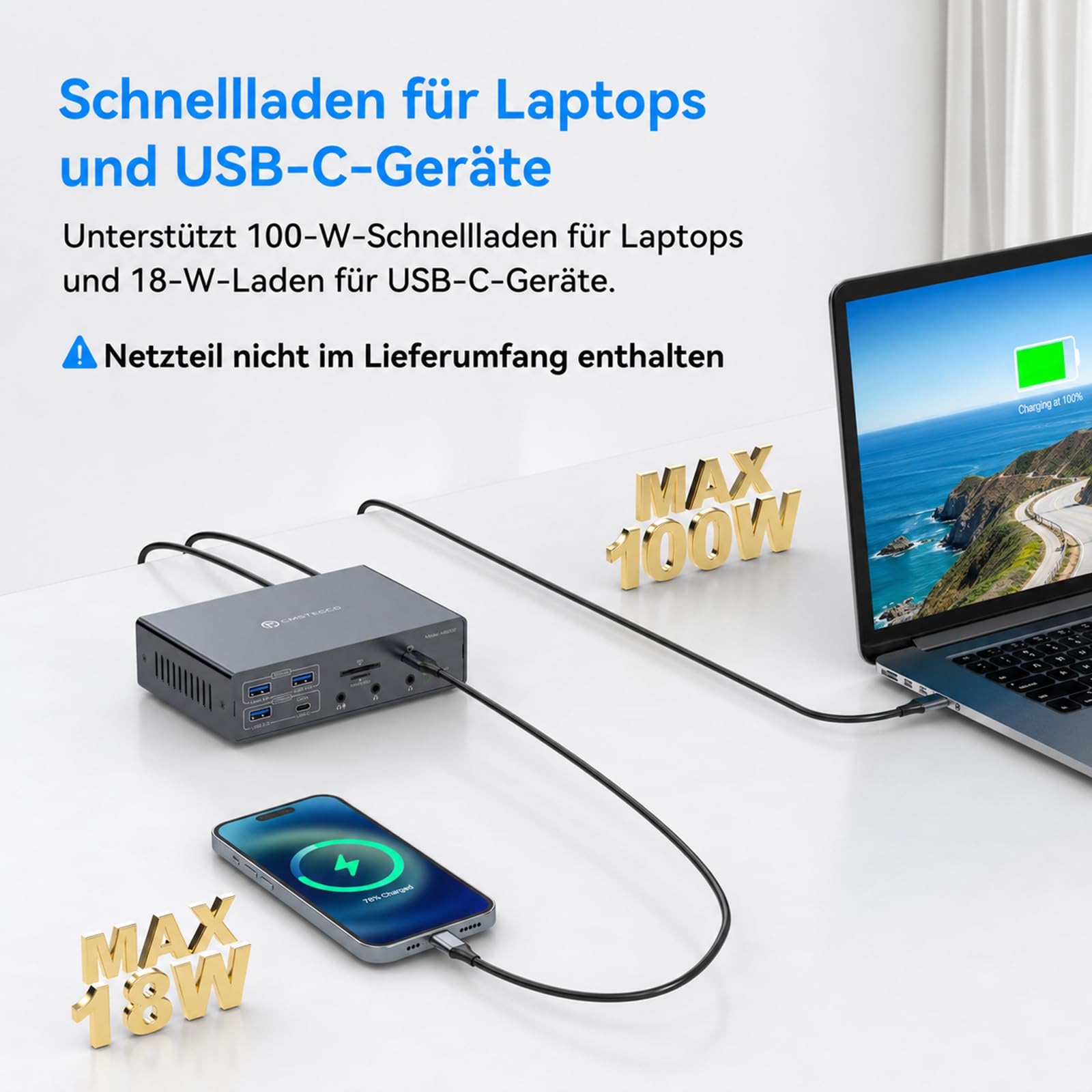 USB C Docking Station 3 Monitore mit DisplayLink, Triple 4K@60Hz Dockingstation für MacBook Pro/Air M5 M4 M3 M2 M1 & Windows Laptop, 19-in-1 USB-C Dock mit 2 HDMI 2 DisplayPort, 100W PD, USB 3.2