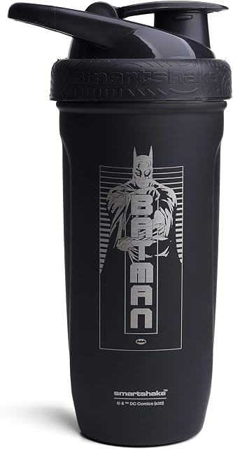 Smartshake Justice League Reforce Batman Shaker Bottle 900ml, DC Comics Stainless Steel Water Bottle, Batman Gifts for Men