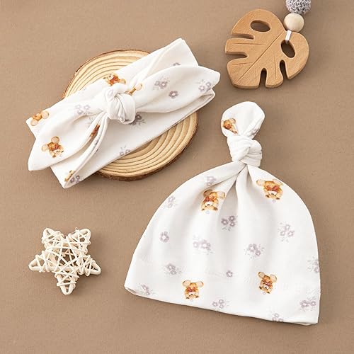 Miniatura 7 de Manta de muselina con sombrero y lazo para la cabeza, juego de manta de color tierra para bebés niños y niñas, recién nacidos, transpirable, 47 x 47