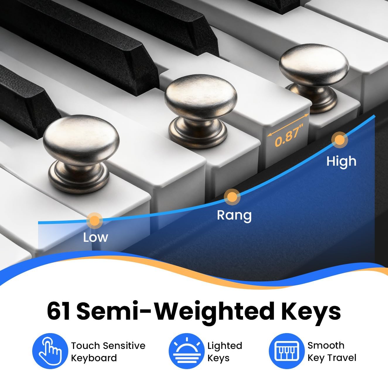 61 Key Keyboard Piano, Semi Weighted Electric Piano, Lighted Keys,8H Battery Life, USB-MIDI Keyboard -Includes Music Stand, Microphone, Stickers, Bag, Foldable Keyboard Piano for Kids/Beginners