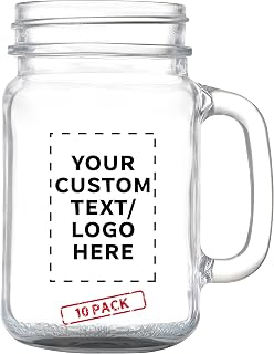 Custom Libbey Mason Jars w/Handles 16 oz. Set of 10, Personalized Bulk Pack - Traditional style, High standard - Black
