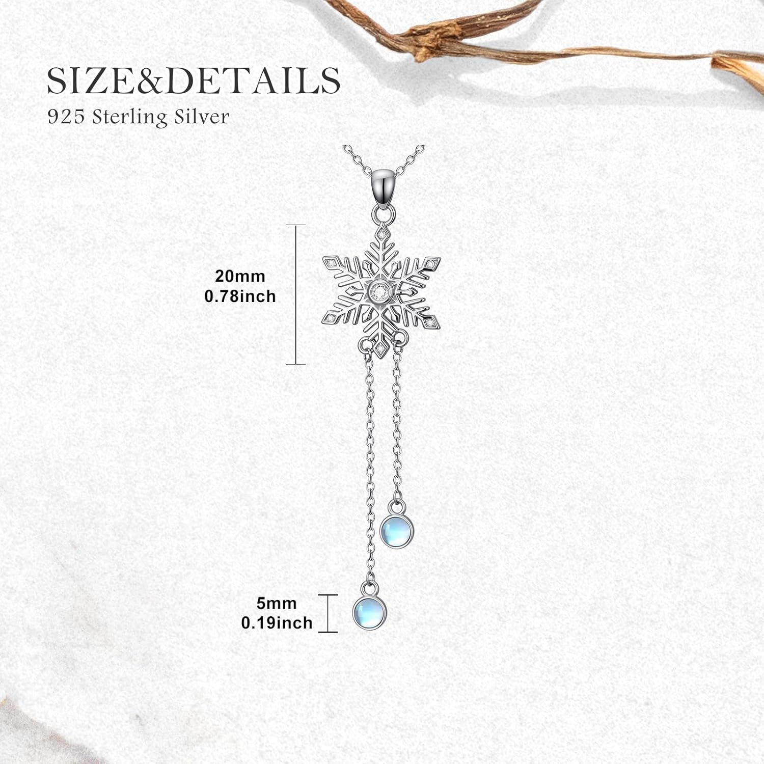 LONAGO Snowflake Necklace 925 Sterling Silver Moonstone Frozen Snowflake Pendant Snow Jewelry Gift for Women - Image 4