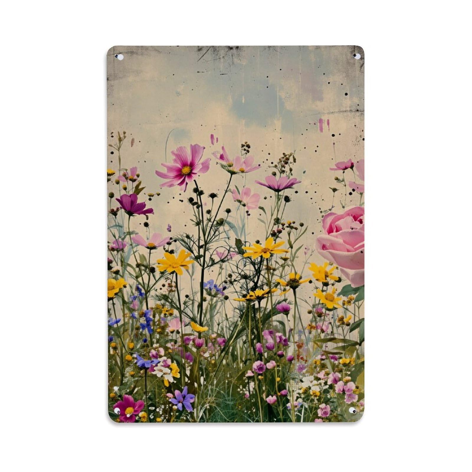 Jdfenggu Vintage Floral Garden Wild Blooms Artistic Retro Metal Tin Sign, Decor Art Poster For Bar, Home, Man Cave, Kitchen, Laundry Room Gift 8X12inch