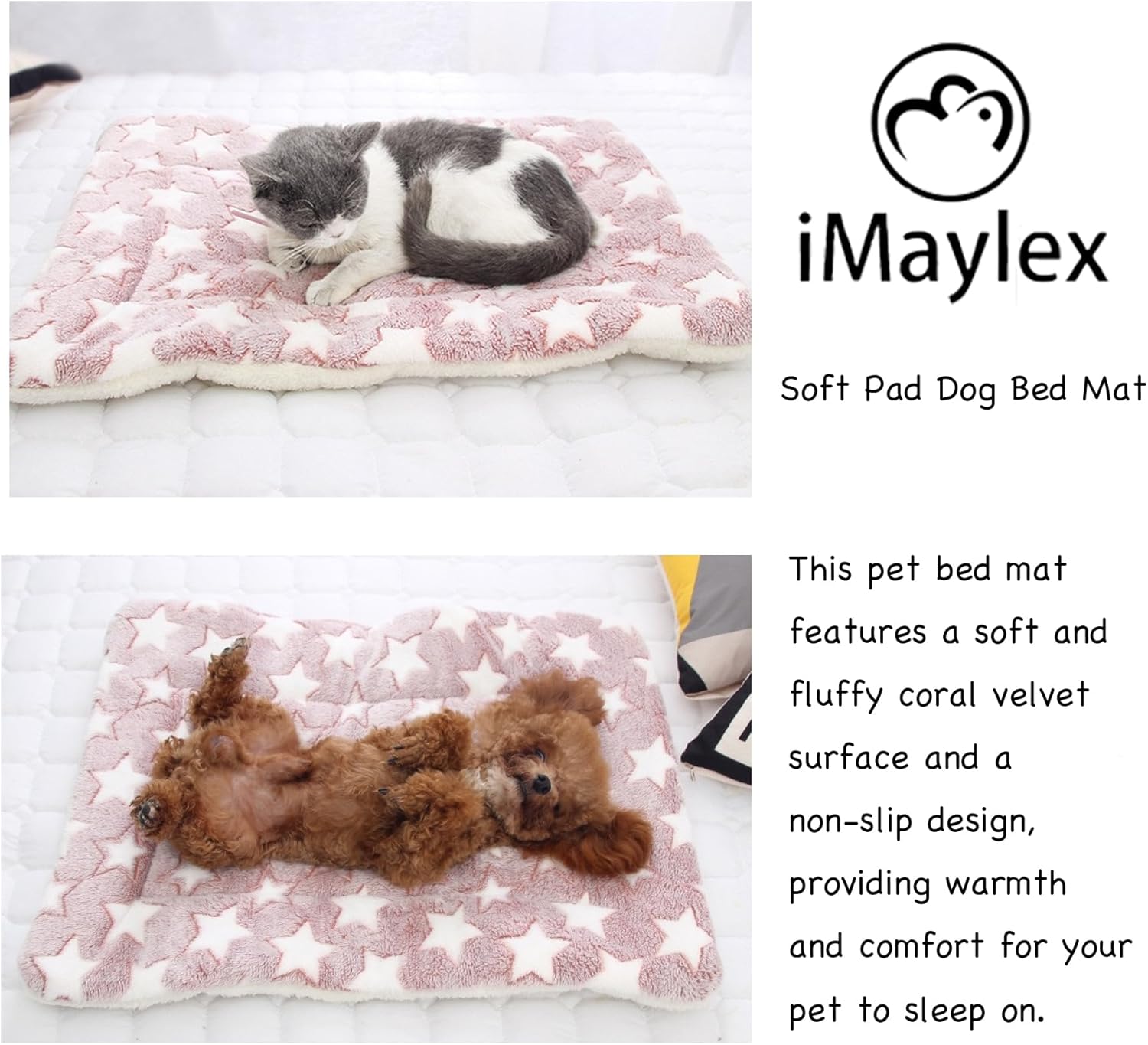 review Soft Pad Dog Bed Mat, Thicken Warm, Star Pattern, Reversible, Fluffy Pet Dog Sleeping Mattress, Blue, Small