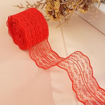 45 Yards Red Lace Trim Ribbon Roll Lace Fabric for Sewing,Baby Shower,Birthday,Bridal Shower, Wedding Decoration,Gift Packaging,Bouquet,Party Decorations1.8 inch Width