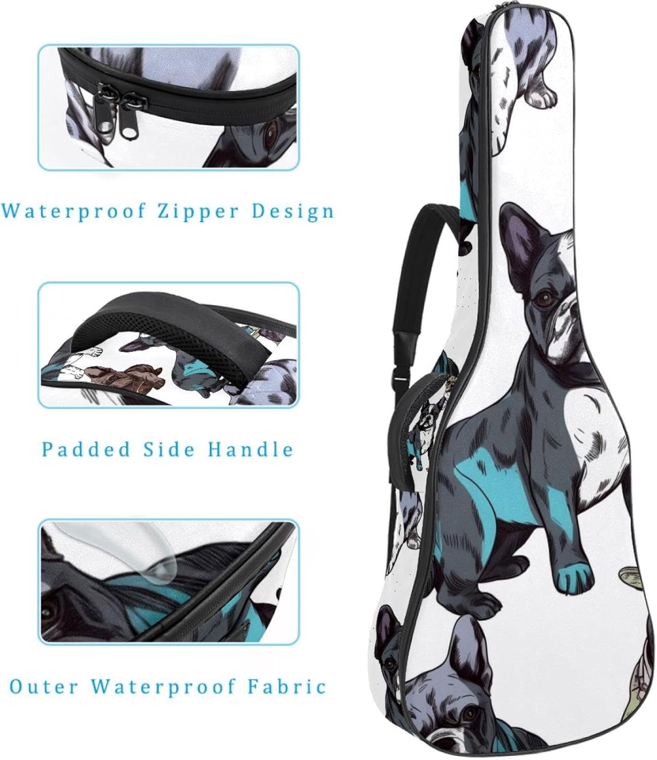 Acoustic Guitar Bag, 40 41 42 Inch Guitar Case Cover Soft Guitar Gig Bag for Acoustic Electric Bass Classical Guitar, Cute Bulldog Dogs Pattern