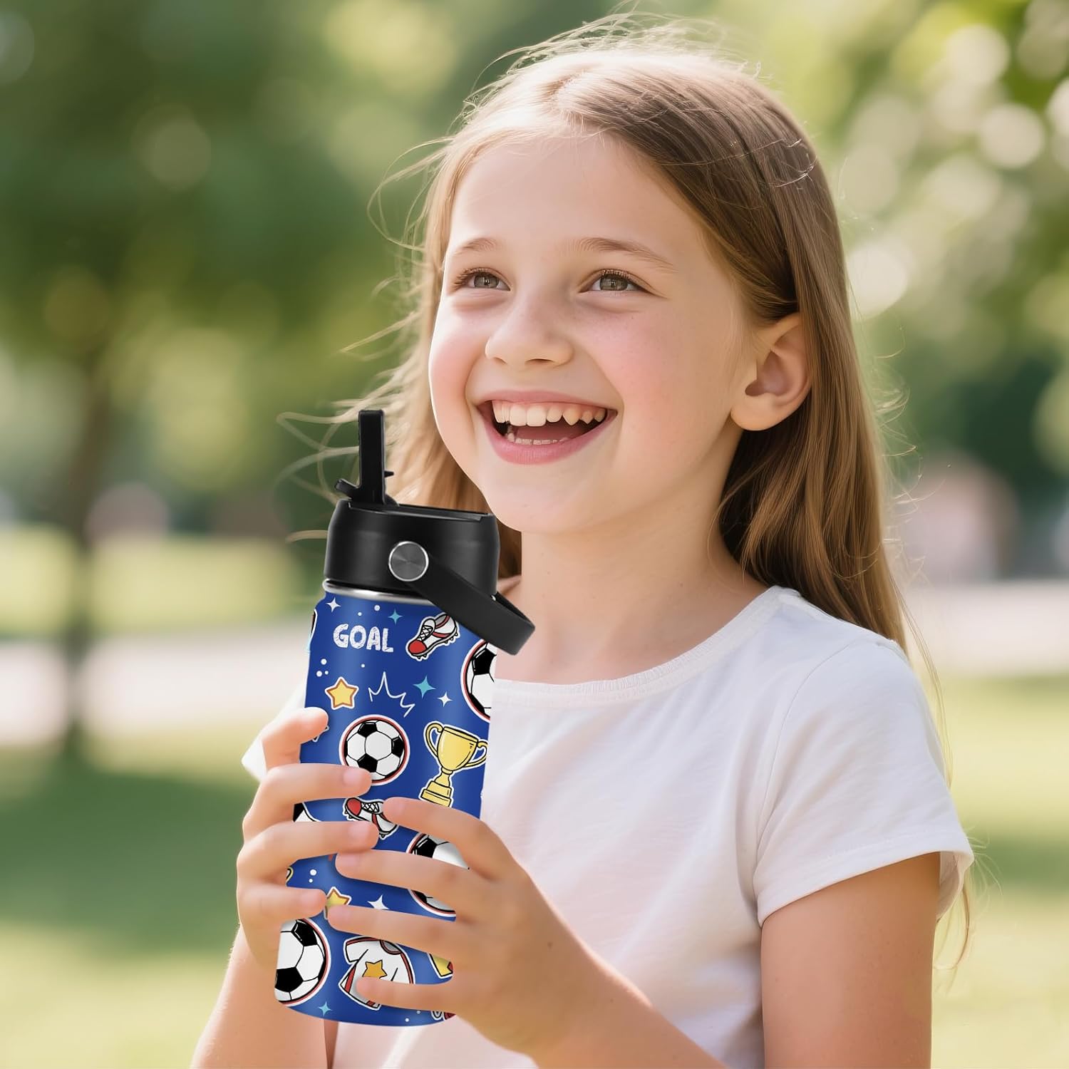 Soccer Gifts for Kids - 16 Oz Kids Water Bottle with Straw Lid, Stainless Steel Insulated Tumbler, Leak Proof, BPA-Free, for Girls, School, Travel - Soccer Lovers Children Birthday Gifts Cups(1pc) - Image 9