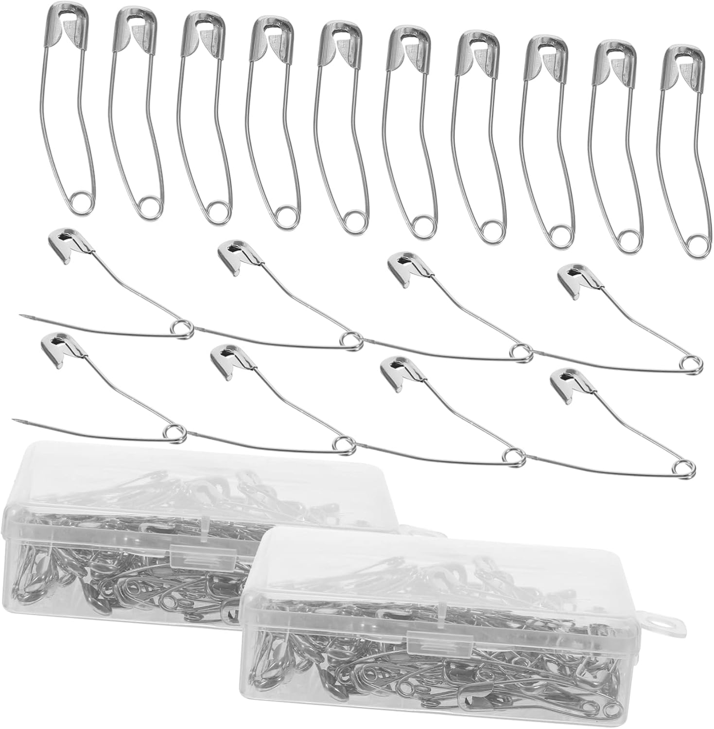 Housoutil 200pcs Stainless Steel Curved Safety Pins for Crafting and Quilting Sturdy Basting Pins Nickel Plating for DIY Projects and Clothing Fixing