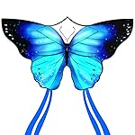 Butterfly Kite for Kids & Adults Easy to Fly, 55 x 28 Large Single Line for The Beach, Easy Flying Kite Comes with 300 FT String Handle (Blue)