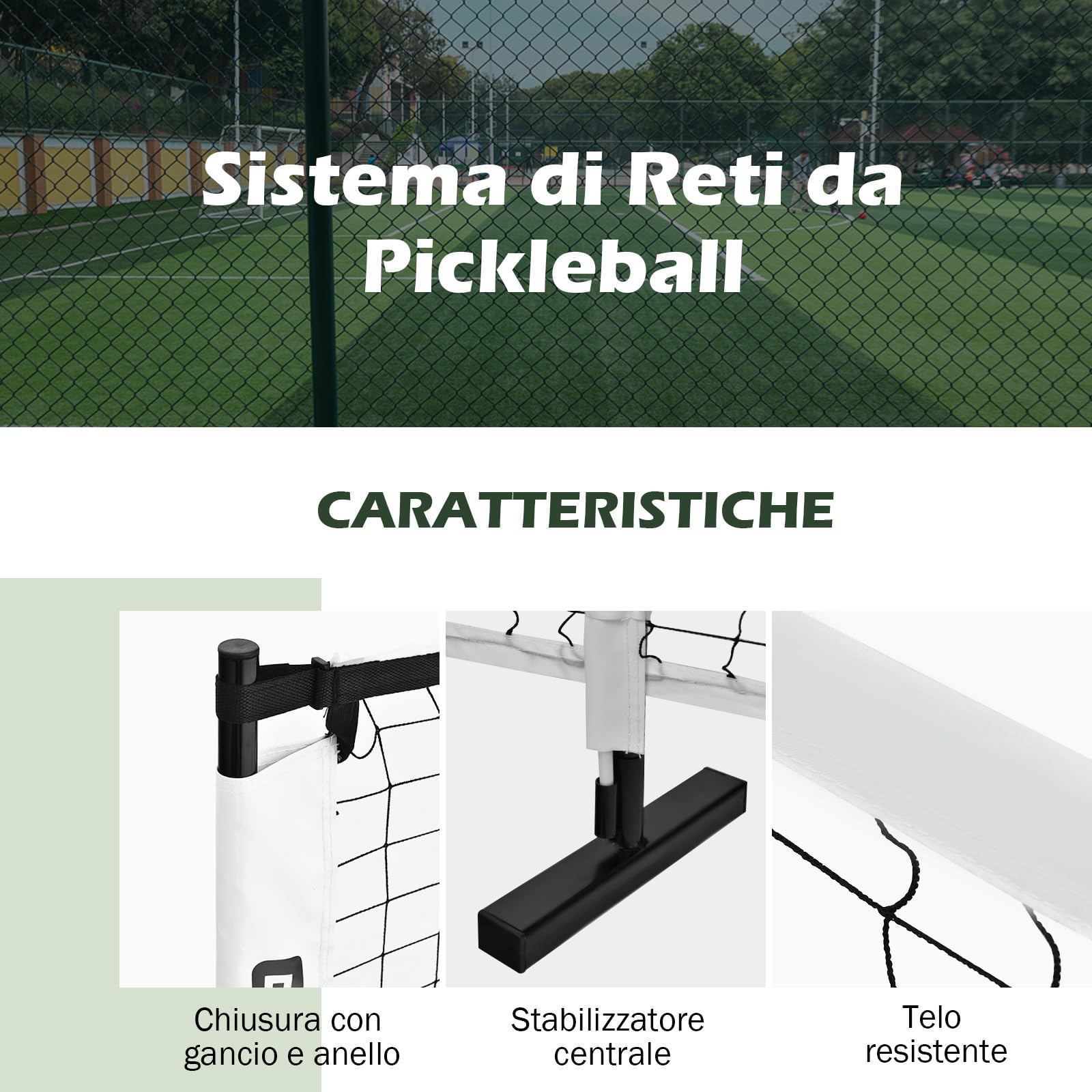 COSTWAY Rete Pickleball Portatile da 670 CM, con Tubolari Metallici, Rete Resistente in Poliestere e Borsa in Tessuto Oxford, Set per Giochi di Palla da Interno ed Esterno