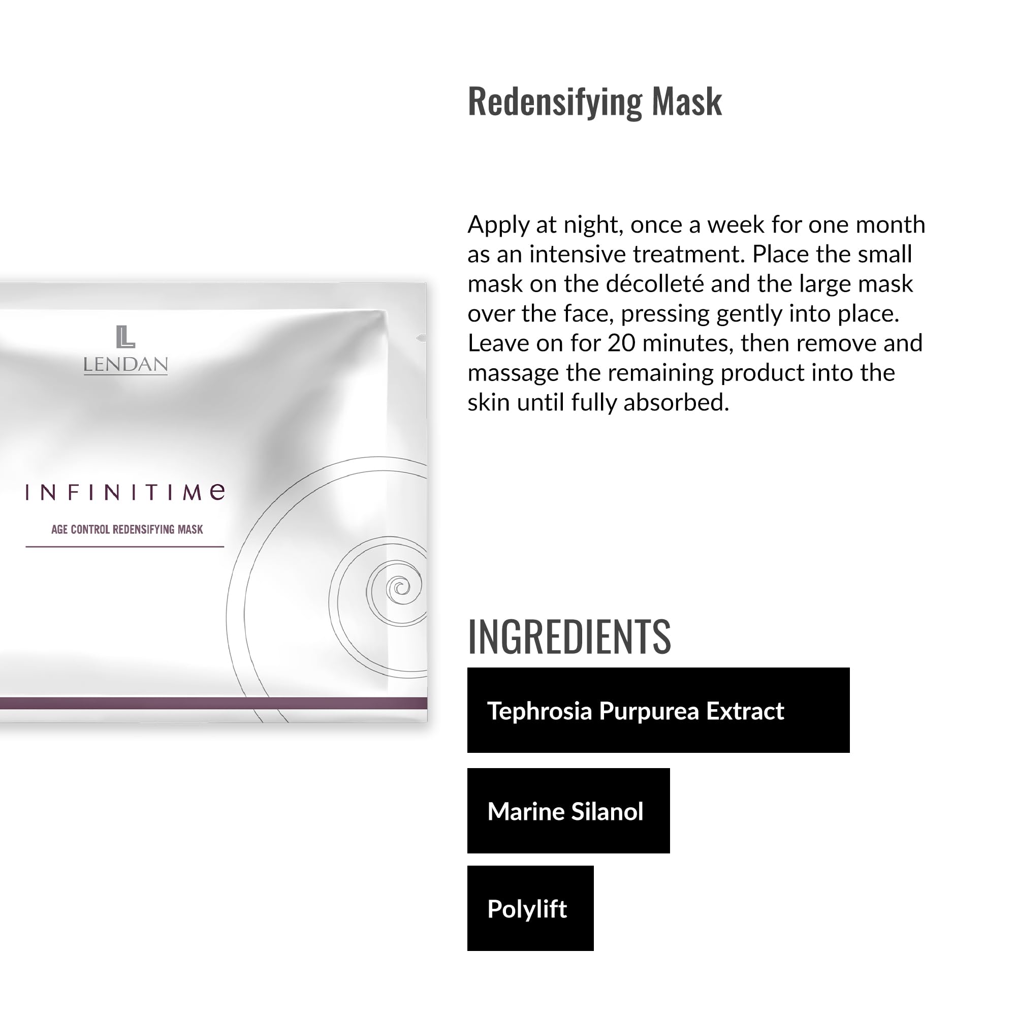 LENDAN - Mascarilla Facial Redensificante - Infinitime - 6 Sobres con 1 Mascarilla Escote + 1 Mascarilla Rostro - con Beta Endorfinas - Máxima Hidratación - Piel Luminosa - Acción Antioxidante