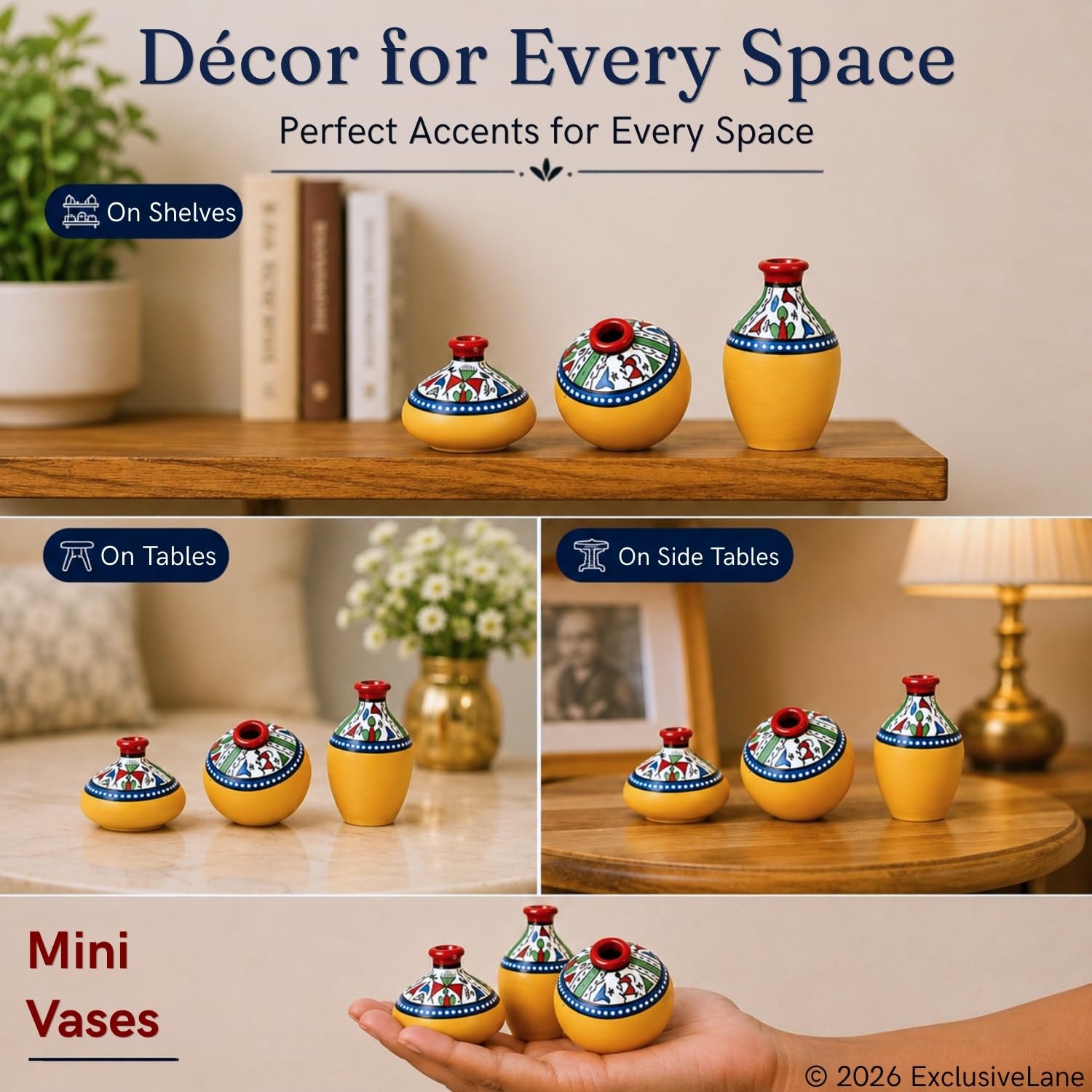 Warli Handpainted Terracotta Pots - Set of 3 -3