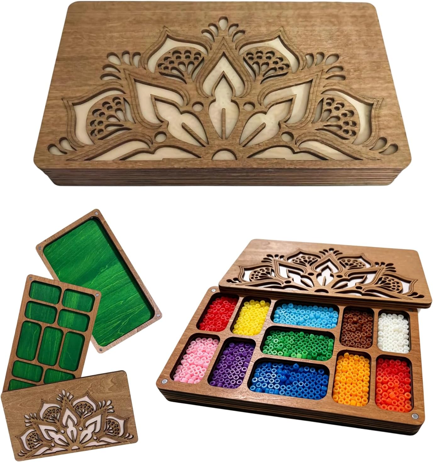 Wooden Bead Board 2-Layer Beading Tray with Magnetic Lid | Universal Retro Bead Storage Organizer, For Jewelry Bracelet Making, DIY Crafts, Protects Loose Beads