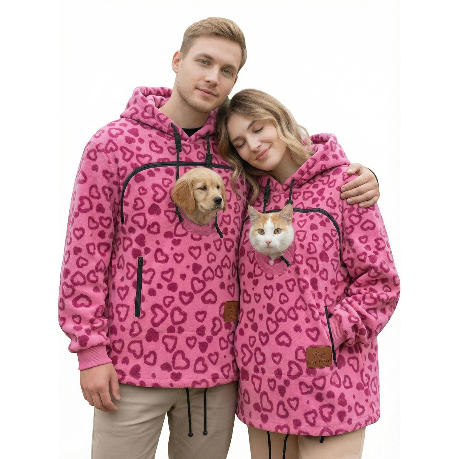 Generico Felpa con Cappuccio for Trasportino for Cani da Compagnia da 2 Pezzi con Cerniera E Tasca A Marsupio for Gatti Che Trasporta Felpe con Cappuccio Larghe in Pile Caldo(Hot Pink,3X-Large)