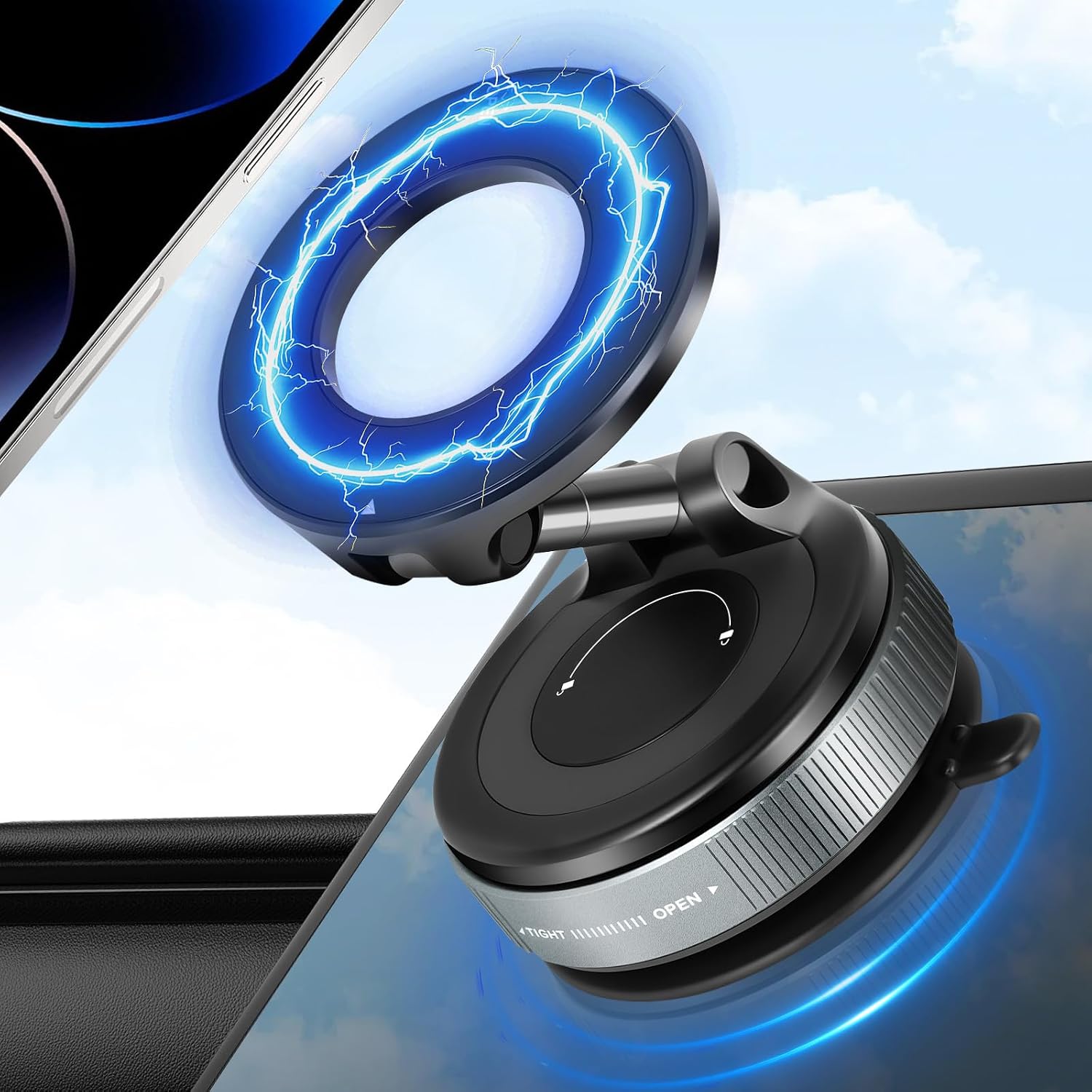 Ainiv Car Phone Holder Mount, Vacuum Magnetic Suction Phone Mount for Car