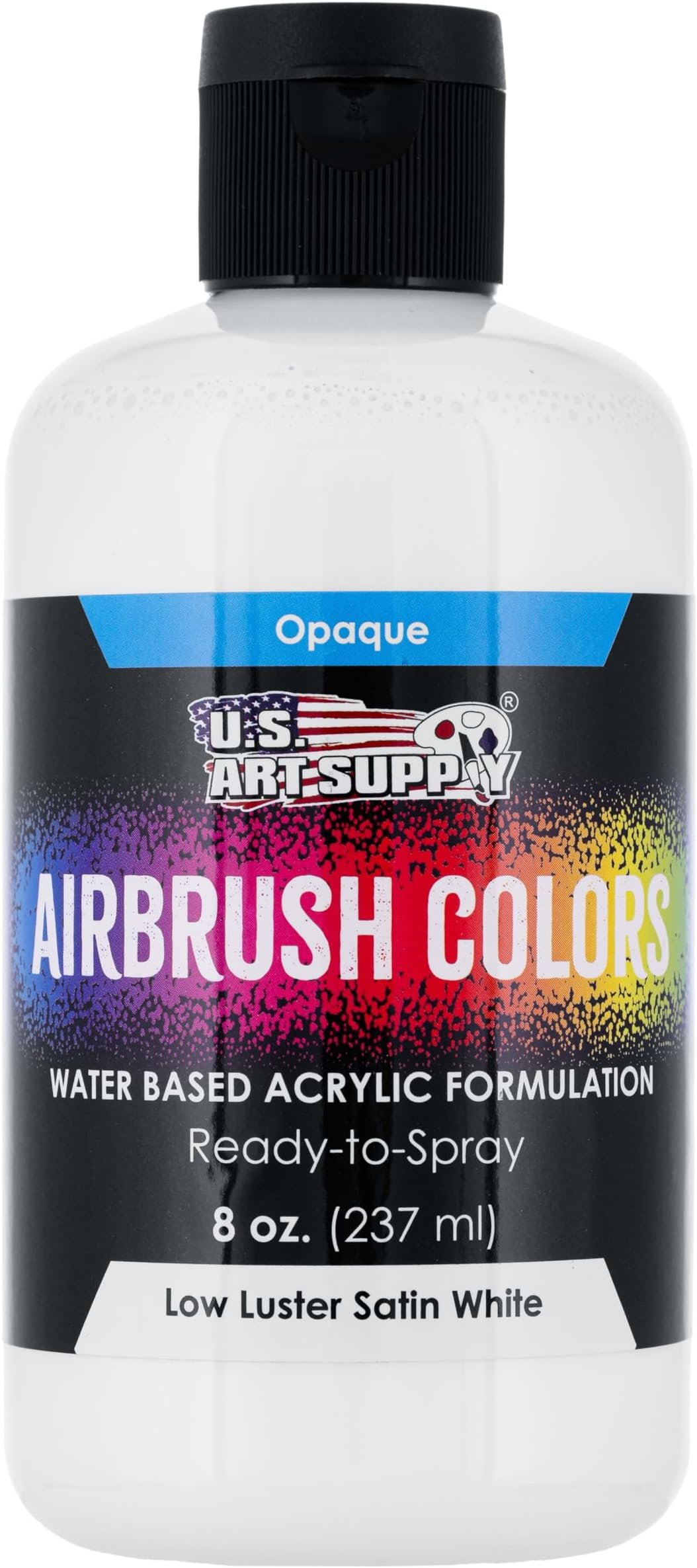 U.S. Art Supply Low Luster Satin White Airbrush Paint, 8 oz - Premium Ready to Spray Water-Based Acrylic Paint - Beginners, Students, Artist - Painting Models, Canvas, Fabric, Metal, Leather Shoes