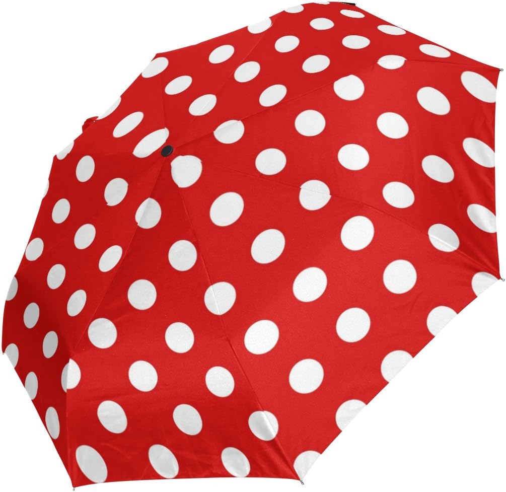 WOZO Red White Polka Dot 3 Folds Auto Open Close Umbrella