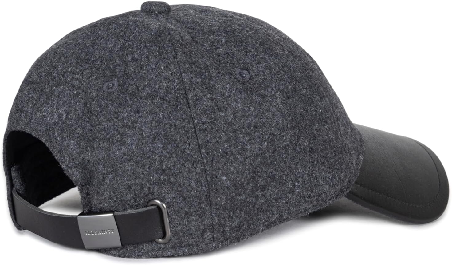 AllSaints Women's Wool & Leather Baseball Cap, Hat with Adjustable Strap & Curved Brim Grey image 2
