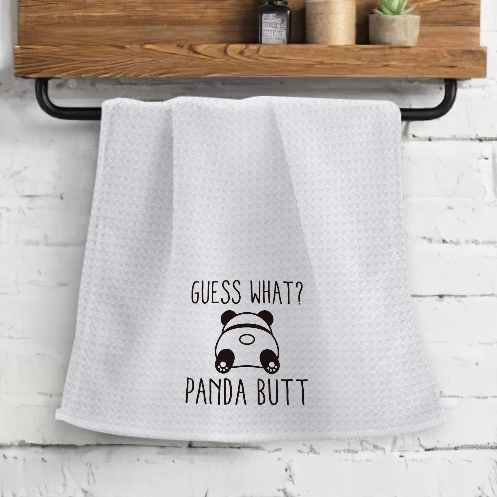 OHSUL Guess What Cute Panda Highly Absorbent Kitchen Towels, Funny Bear Hand Towel Tea Towel for Bathroom Kitchen Decor, Gifts for Panda Lovers