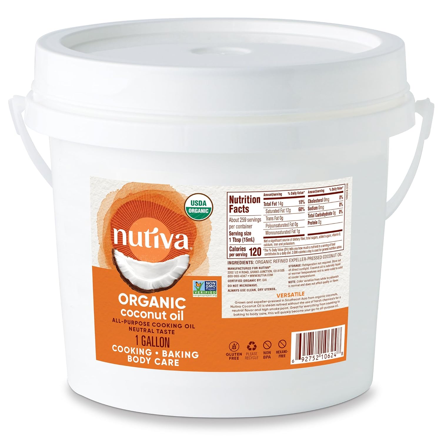 Nutiva Organic Steam Refined Oil, Coconut, 128 Fl Oz