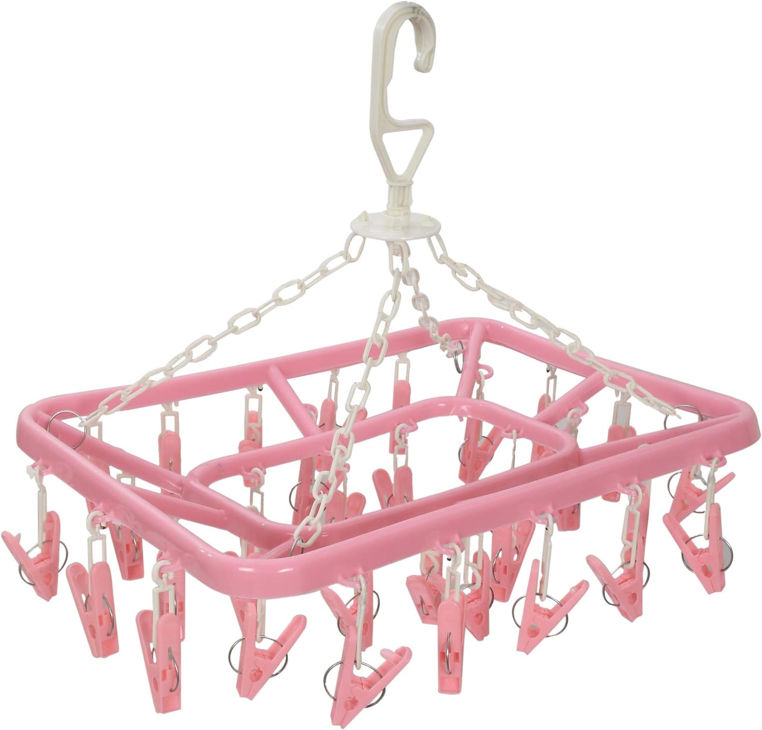 Kuber IndustriesCloth Drying Hanger Rack (32 Clips)|360 Degree Portable & Rotatable Clips|Space Saving Travel & Durable Plastic|Size 40 x 38 x 30 cm (Pink)-KUBMART15537