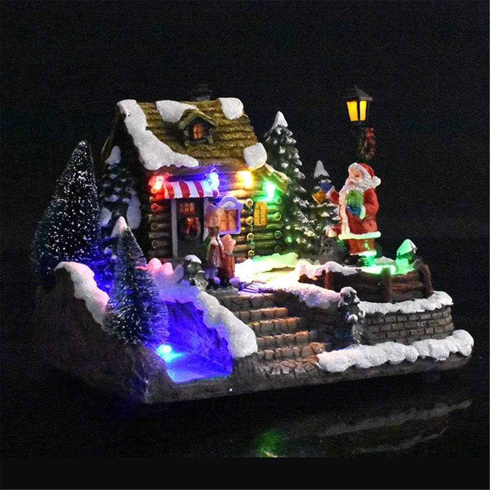 Christmas Glowing LED Light Music House Exquisite Crafts Cottage Christmas Tree Santa Claus Decorations Ornament Gifts (Size : Style 1) (Style 1)