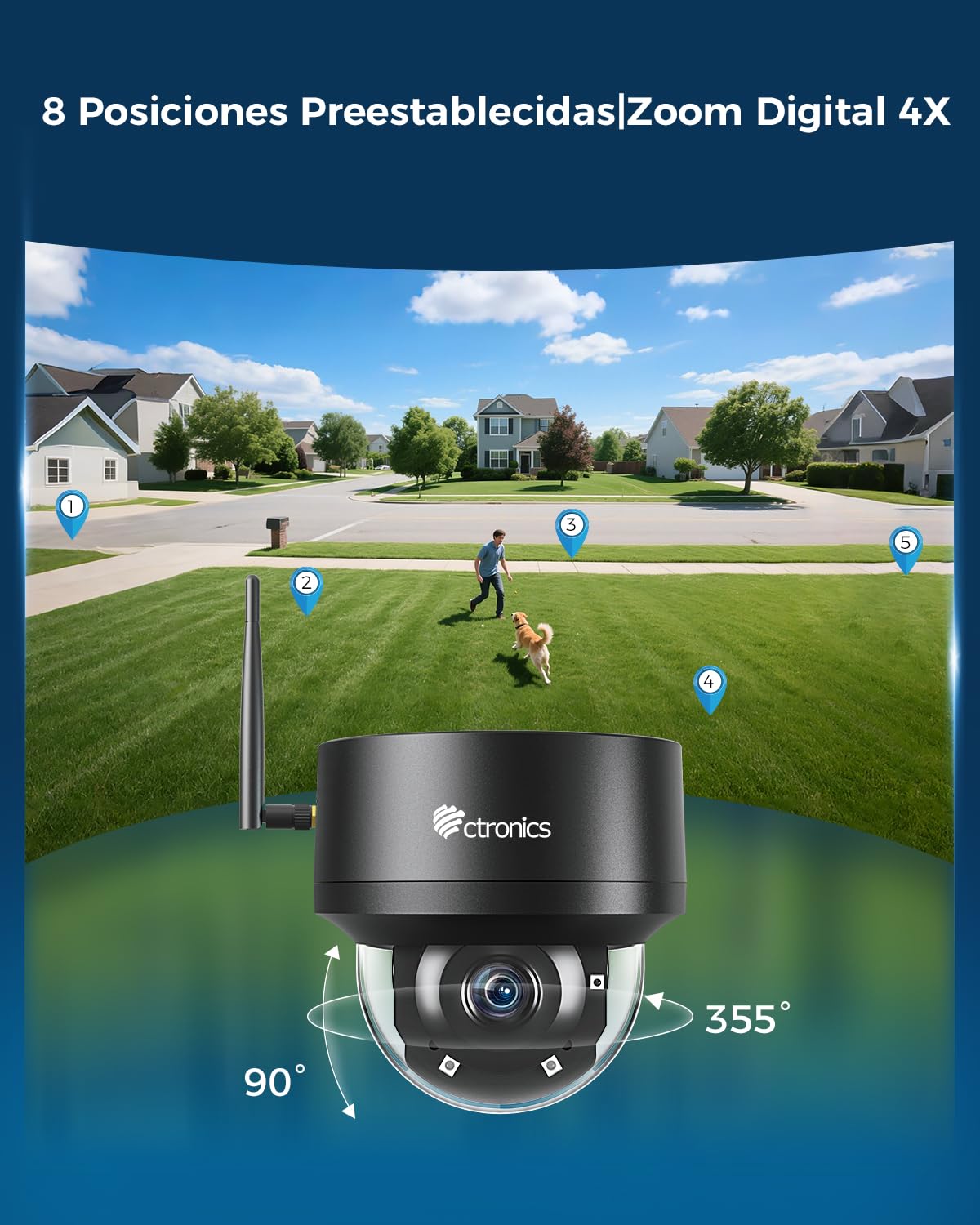 Ctronics 4K 8MP PTZ Camara Vigilancia WiFi Exterior, IP Camera WiFi 5G/2,4G Detección Humana/Vehículo/Mascota, Seguimiento Auto, UHD Visión Nocturna IR, 64G TF Tarjeta Incluida, PC/Cloud/IP66/Metal