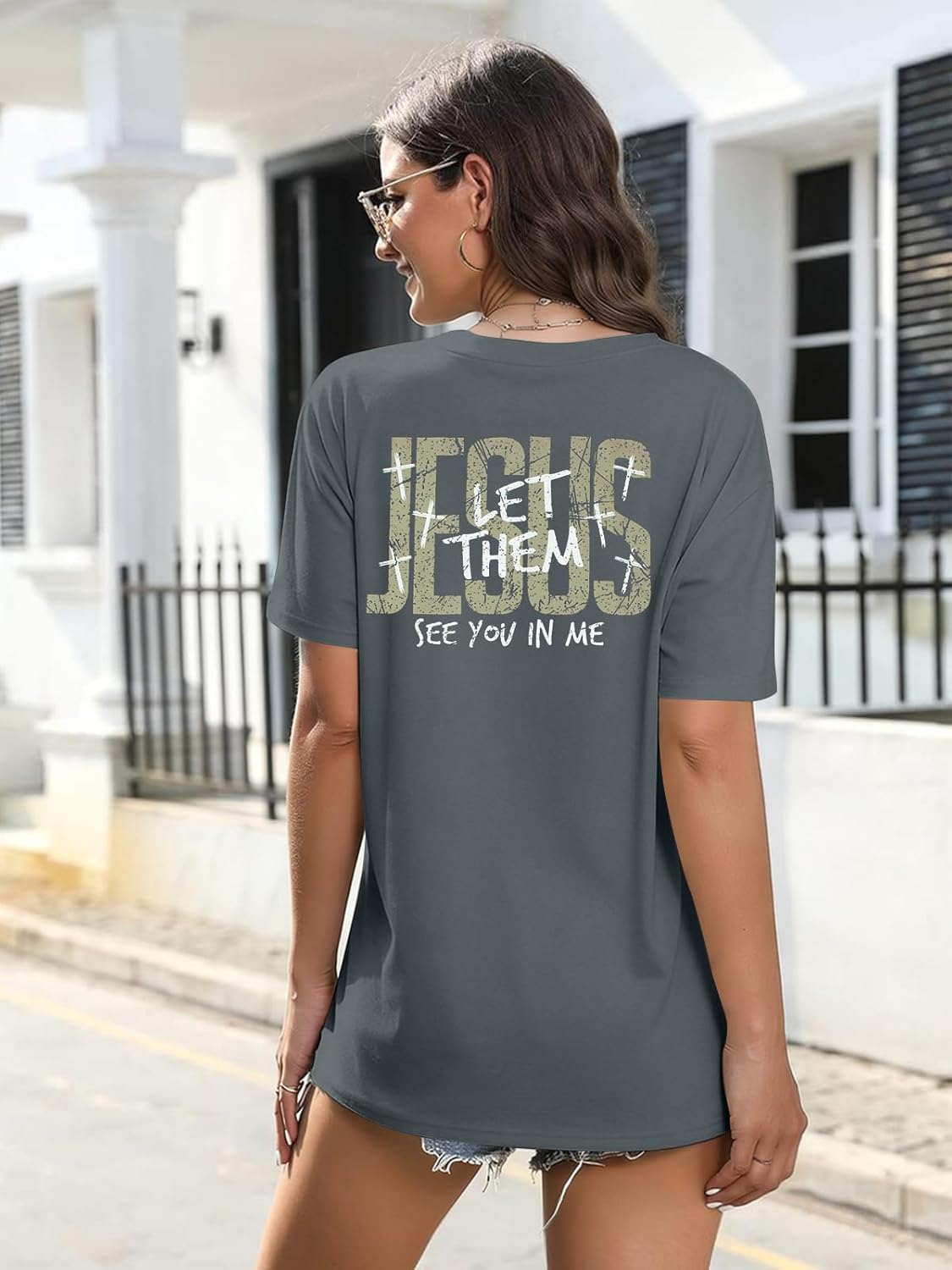 Christian Shirts for Women Oversized God is Good Shirt Jesus Bible Tshirts Religious Crewneck Short Sleeve Top - Image 5