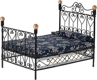 European Style Dollhouse Bed with Mattress & Pillow 1 12 Scale Dollhouse Bed Dollhouse Furniture Miniature Dollhouse Furniture Dollhouse Decor Black